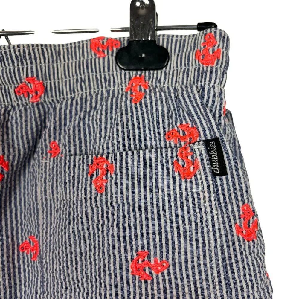 Chubbies Seersucker Orange Anchor Swim Trunks Men's Medium